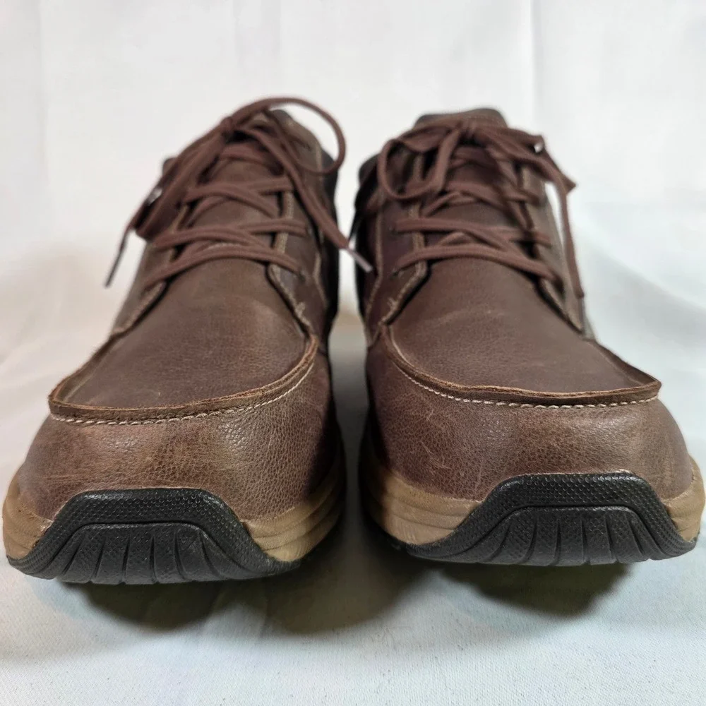 Orthofeet Verno Mens 12 2E Wide Brown Leather Moc Toe Work Shoes Boots